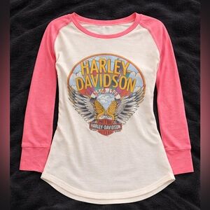 Harley-Davidson Women's Pink and Cream Graphic Long Sleeve Tee